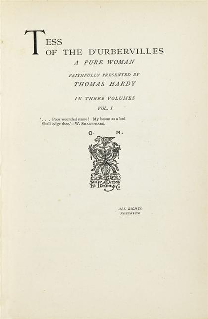 3 vols.  Hardy, Thomas. Tess of The