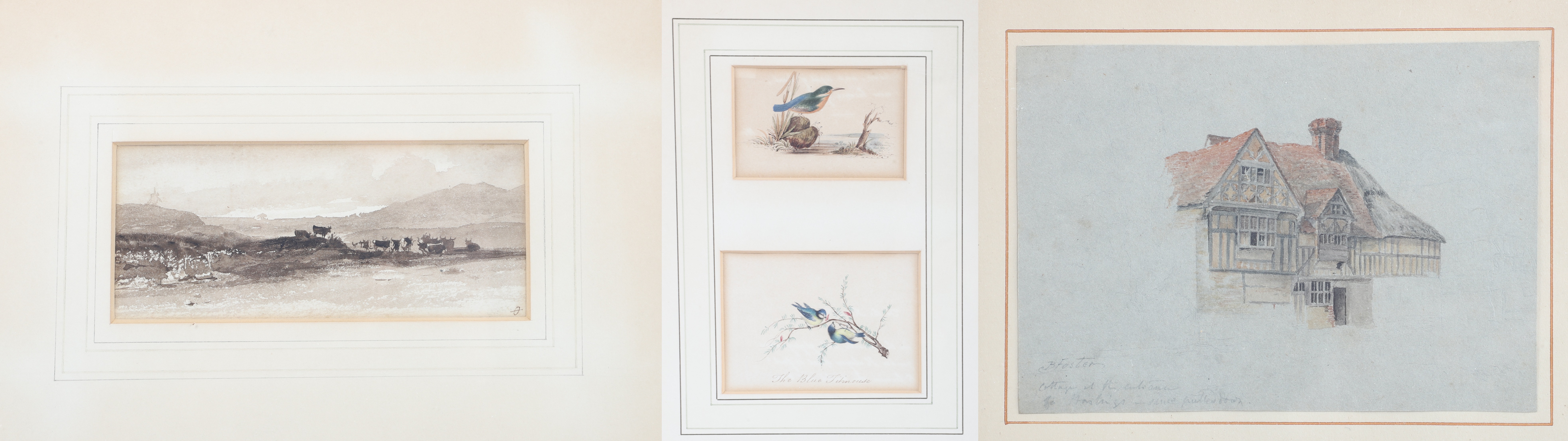 (3) Watercolors, "Tudor Cottage",