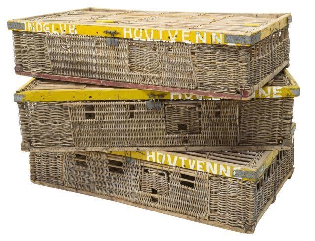 (3) WICKER MARKET PIGEON BIRD CAGES