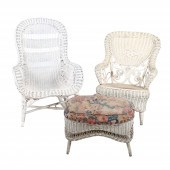 (3) Wicker patio pieces, c/o V