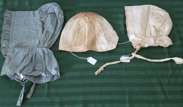 3 WOMEN'S BONNETS, 19TH C, SOME