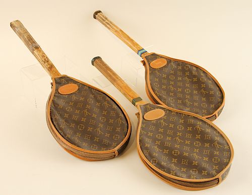 3 WOOD TENNIS RACKETS WITH LOUIS