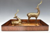 (3) WOOD TRAY & PATINATED META