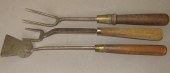 3 WOODEN HANDLED WROUGHT IRON