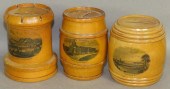 3 WOODEN MAUCHLINEWARE BANKSca