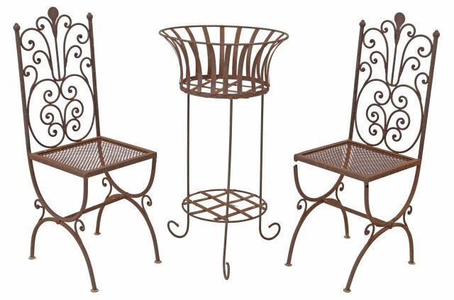 (3) WROUGHT IRON GARDEN CHAIRS &