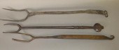 3 WROUGHT IRON TWO-PRONG FORKS