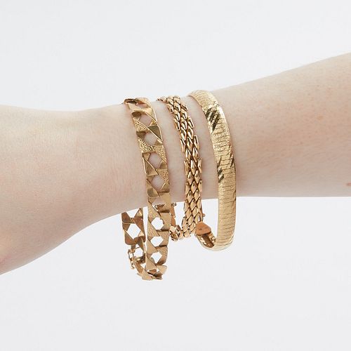 3 YELLOW GOLD BRACELETS 14K & 10K -