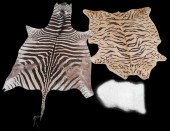 (3) Zebra and cowhide rugs to