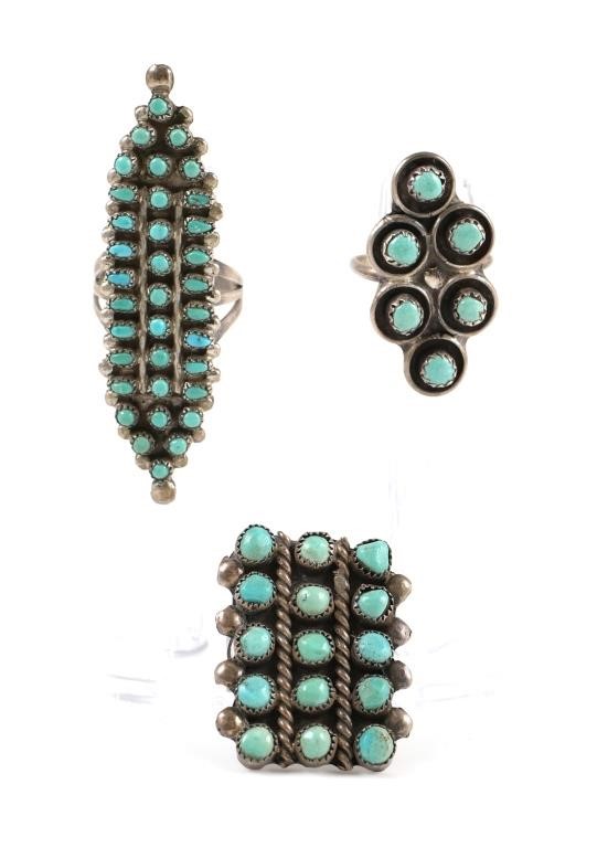(3) ZUNI STERLING TURQUOISE