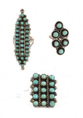 (3) ZUNI STERLING TURQUOISE RI
