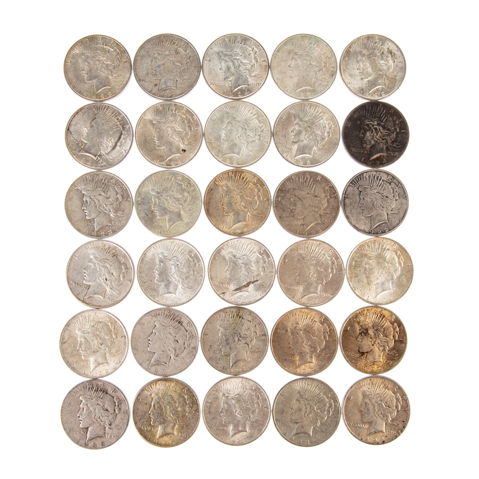 30 US PEACE DOLLARS 1922 VF, VF/XF,