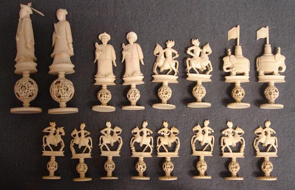 32 pc carved ivory chess set,