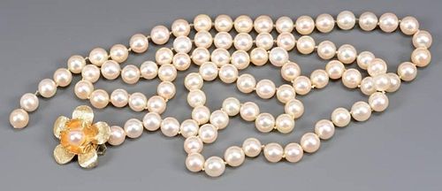 32" PEARL NECKLACE, 14K