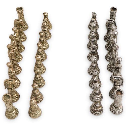 (32PC) VINTAGE PEWTER CHESS