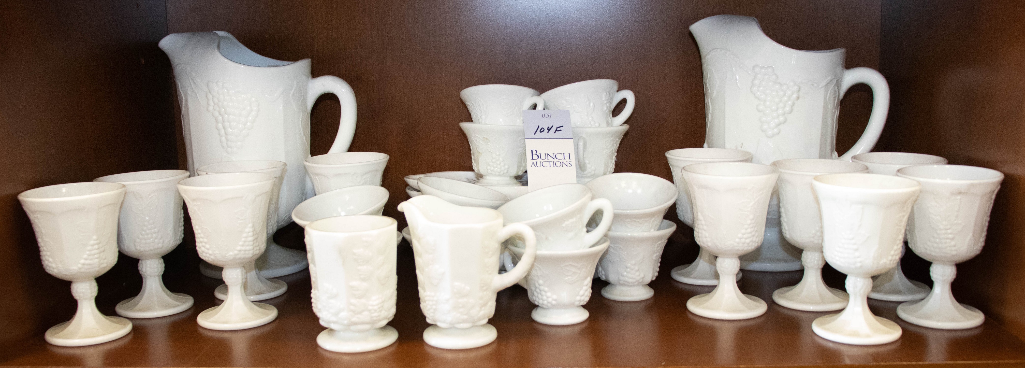 (35) Pcs grape embossed milk glass,