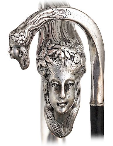 35. SILVER FIGURAL ART NOUVEAU CANE