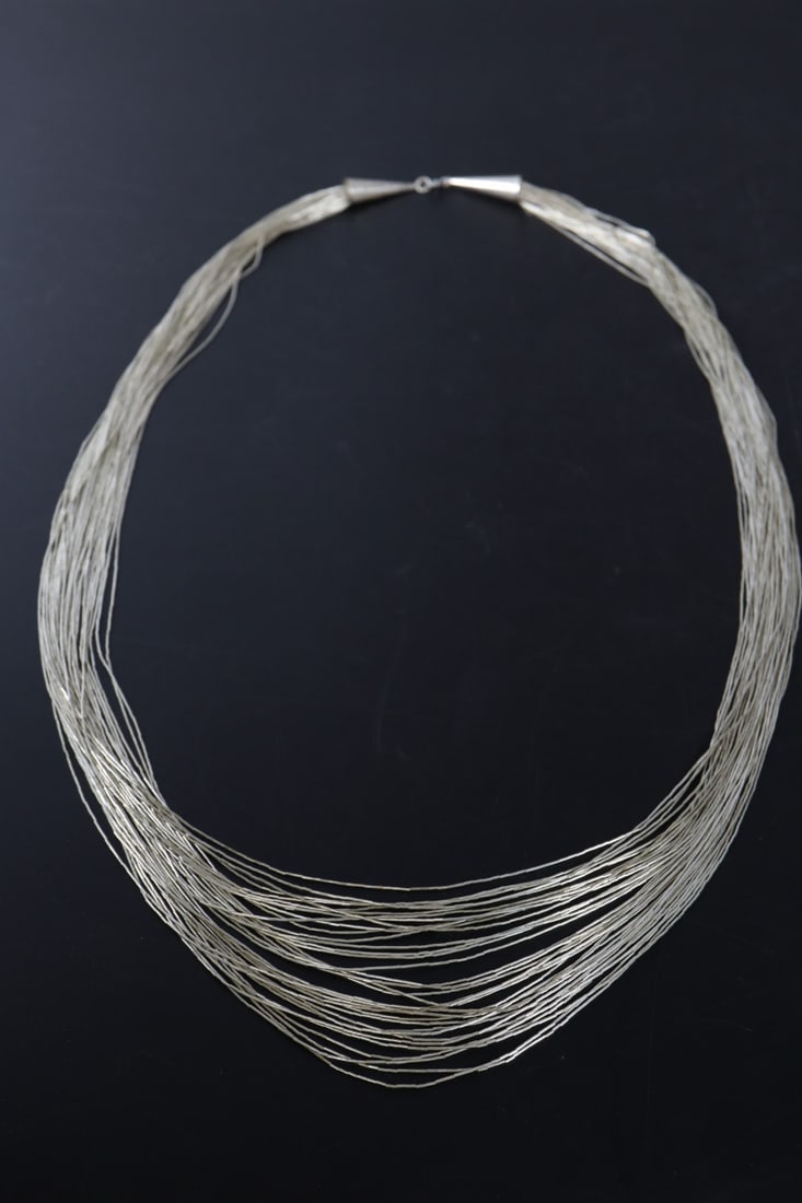 35 STRAND LIQUID SILVER NECKLACE,
