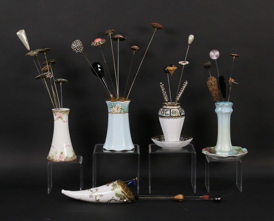 35 VINTAGE HATPINS WITH HOLDERS35