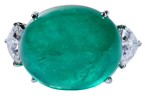 35.75CT. CABOCHON CUT EMERALD AND