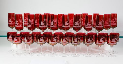 39 BOHEMIAN RUBY ETCHED GLASS