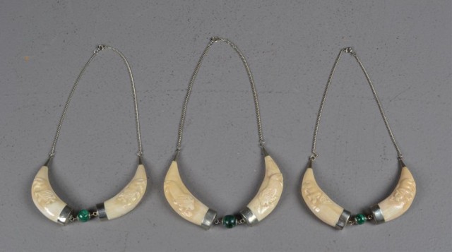 (3)Chinese Ivory Malachite & Silver