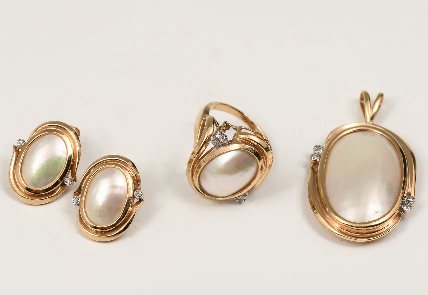 3PC 14K MABE' PEARL & DIAMOND
