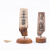 3PC, 2 SCRIMSHAW WHALE TEETH,