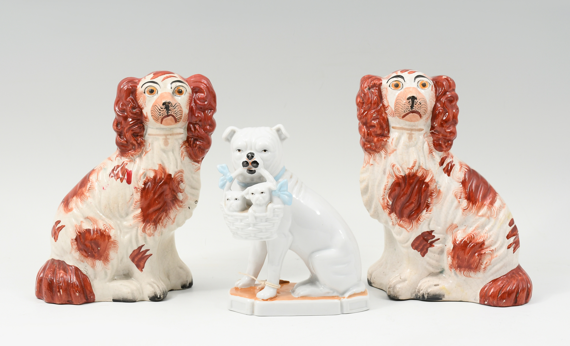 3PC. 2 STAFFORDSHIRE DOGS & 1 PUG