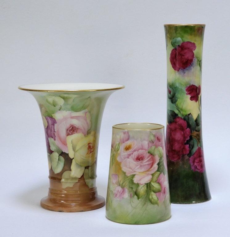 3PC AMERICAN BELLEEK PORCELAIN ROSE