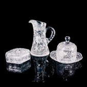 3PC AMERICAN CUT GLASS CHEESE