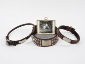 3PC ANTIQUE LEATHER CANINE BUL