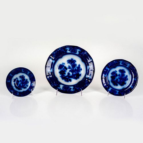 3PC ANTIQUE T AND R-B FLOW BLUE