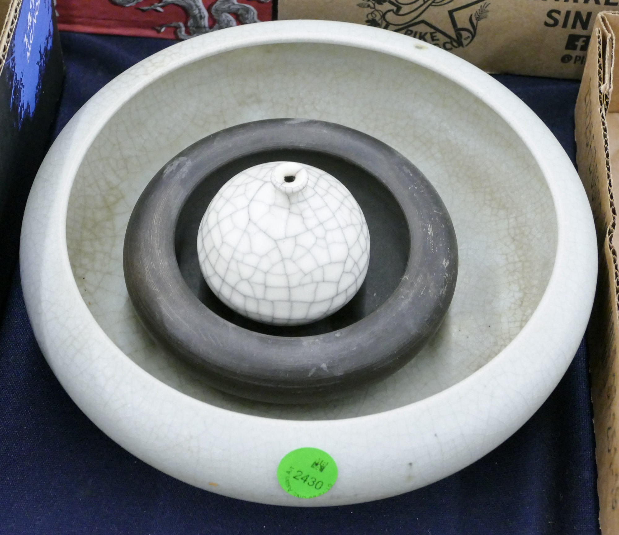 3pc Asian Crackle Glaze Bowls & Bud