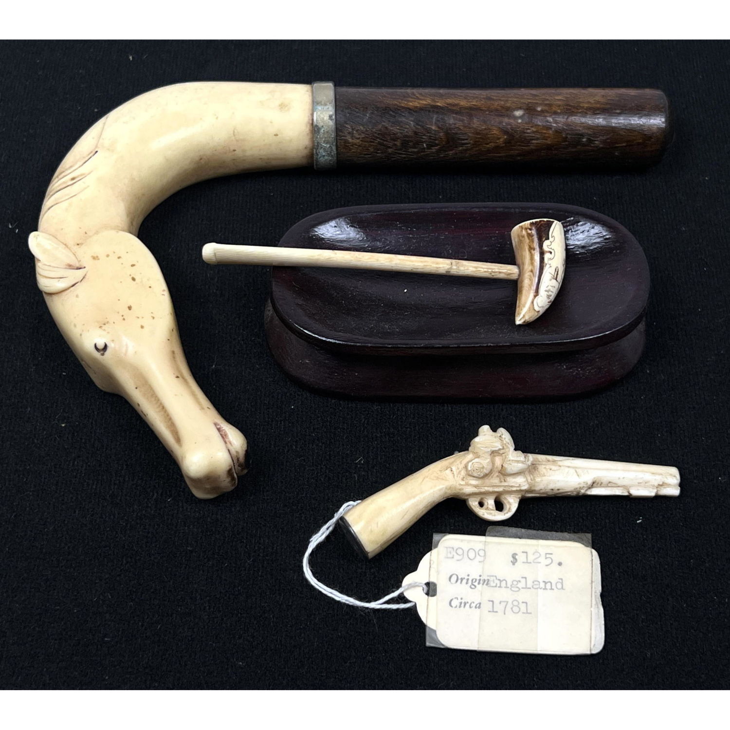 3pc Carved Items. Figural Horsehead