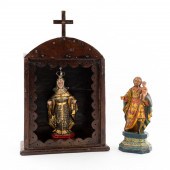 3PC CARVED POLYCHROME WOOD SAN