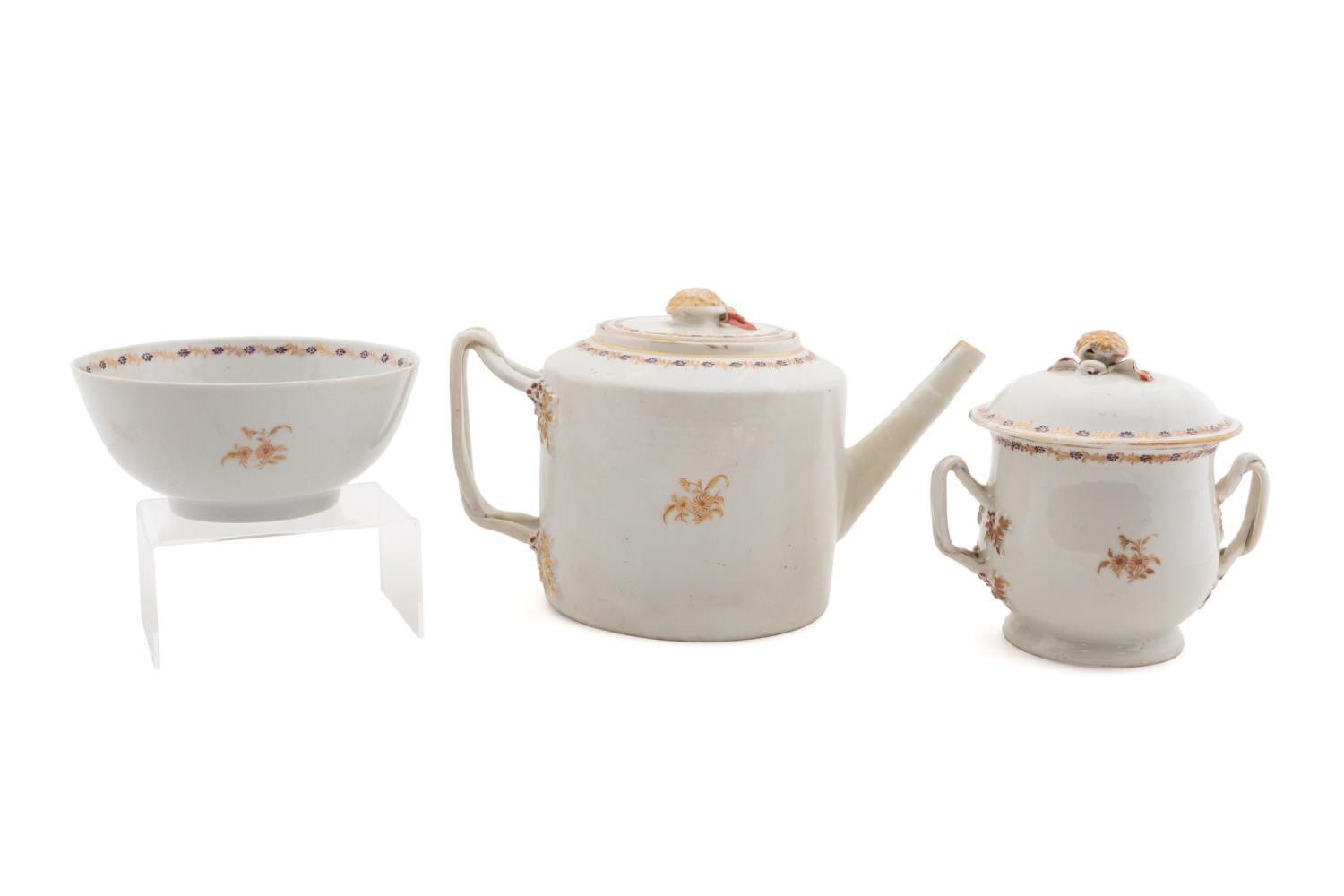 3PC CHINESE EXPORT WHITE, GILT &