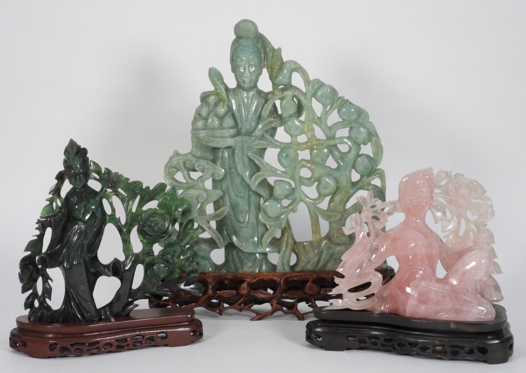 3PC CHINESE HARDSTONE & JADEITE
