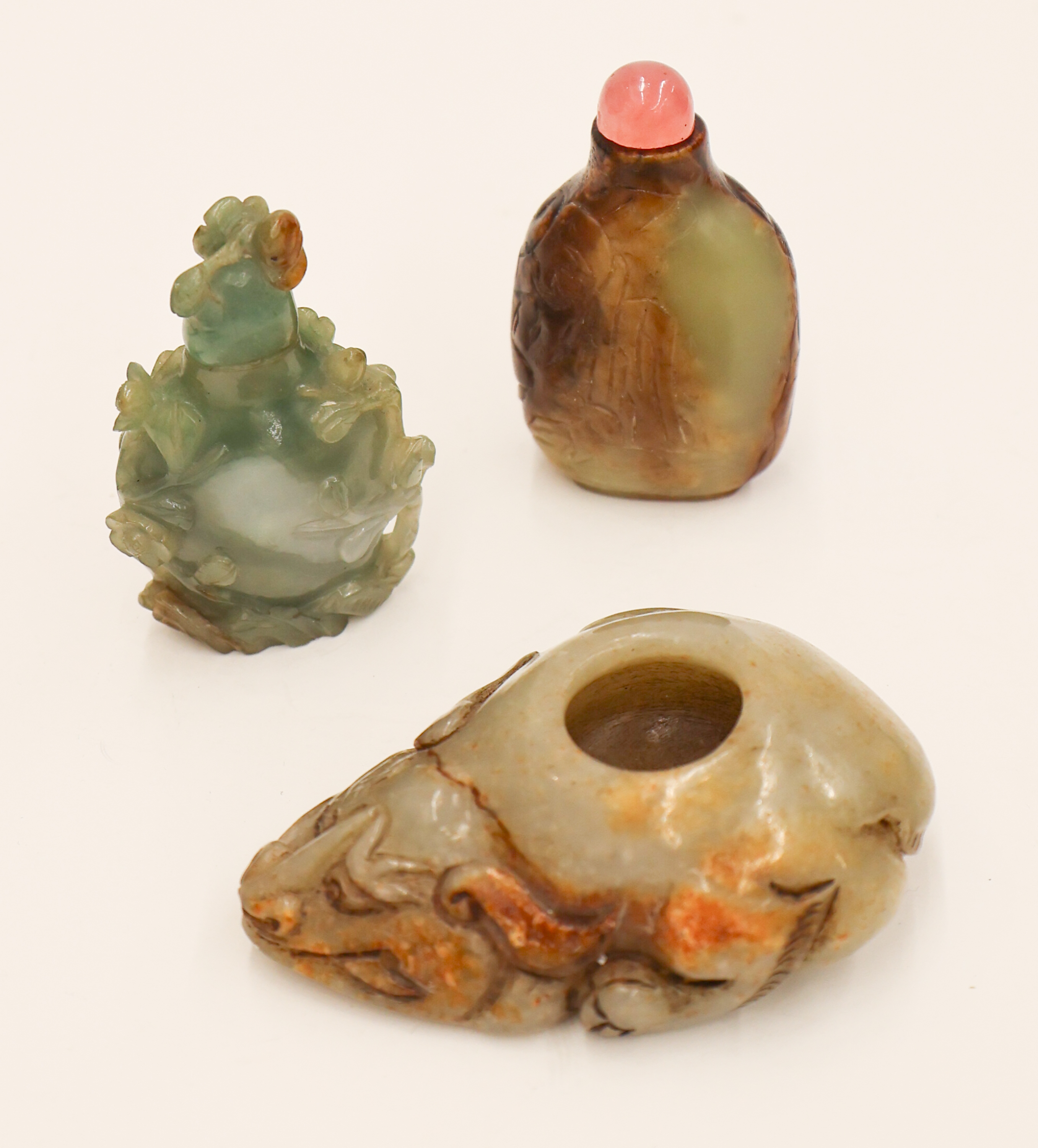3pc Chinese Jade Snuff Bottles &