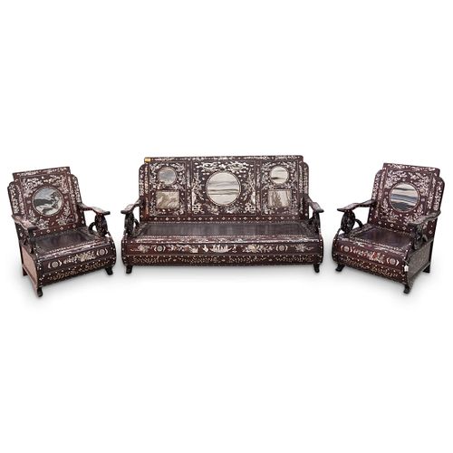 (3PC) CHINESE MOTHER OF PEARL BENCH