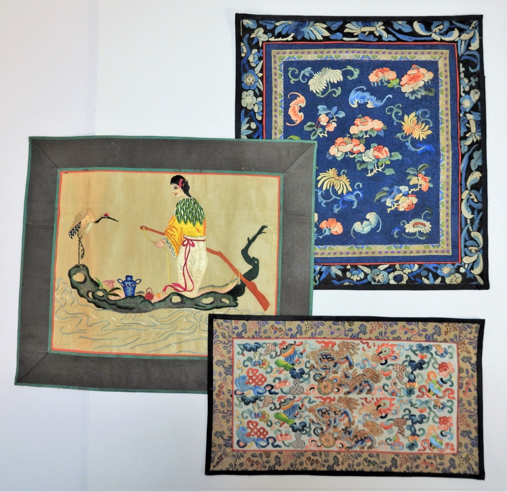 3PC CHINESE PICTORIAL EMBROIDERED