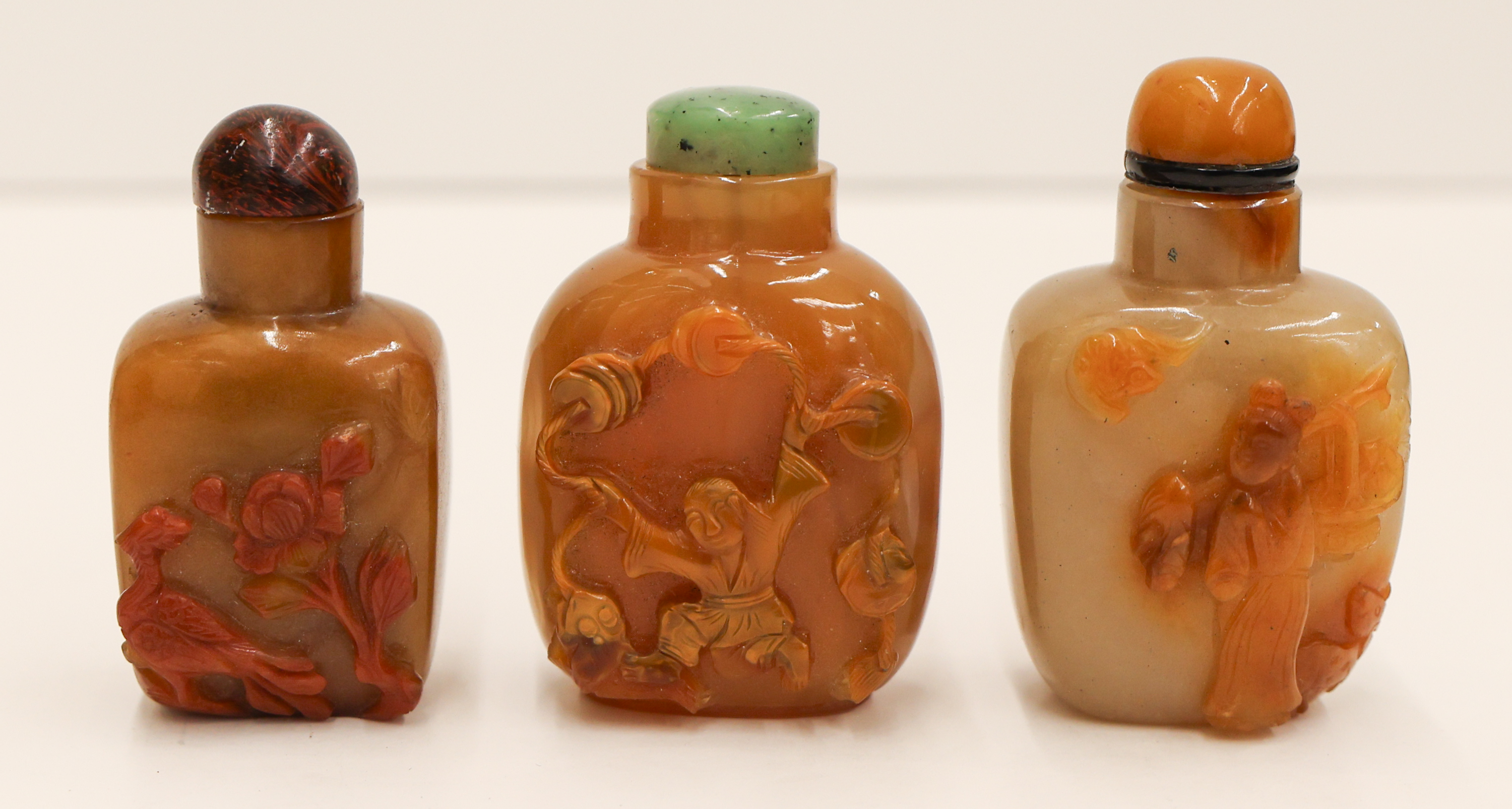 3pc Chinese Relief Carved Agate