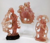 3PC CHINESE ROSE QUARTZ FIGURA