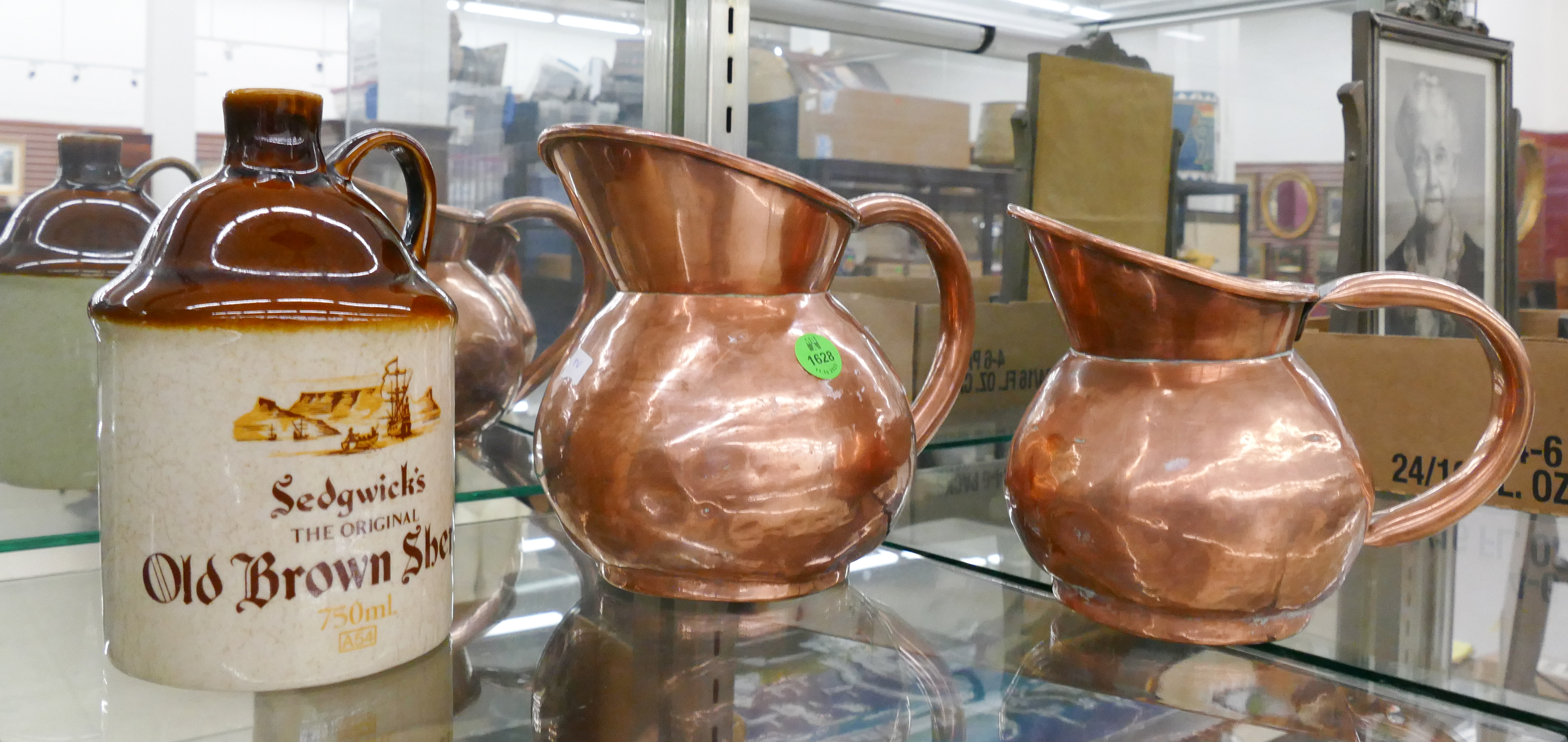 3pc Copper Creamers & Stoneware
