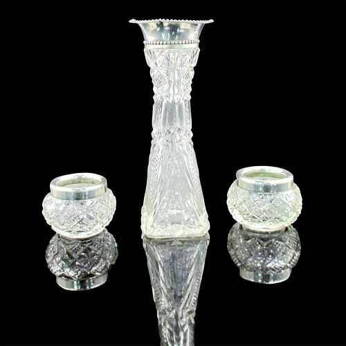3PC CUT GLASS SILVER RIMMED BUD