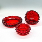 3PC FENTON GLASS HOBNAIL RUBY