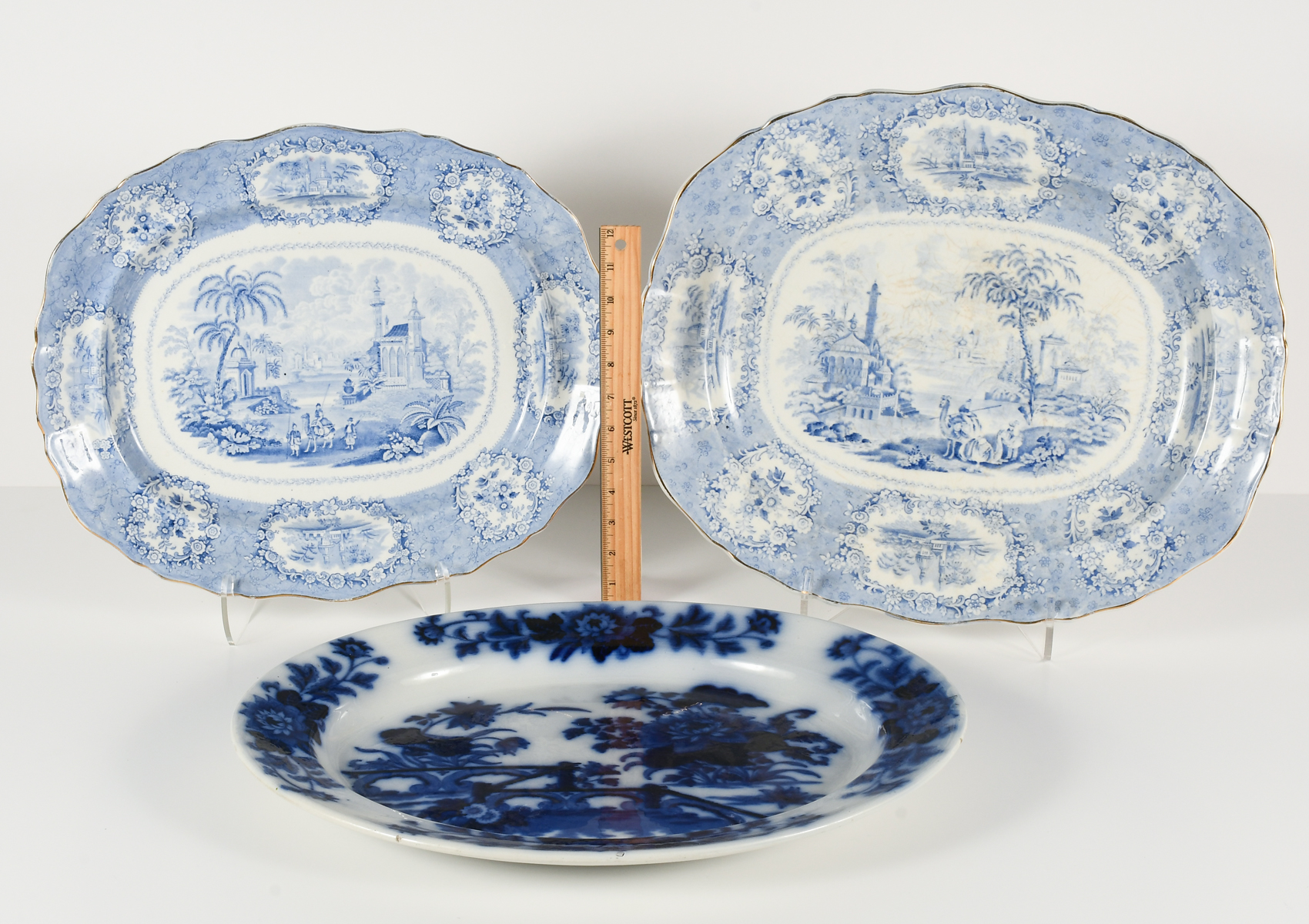 3PC. FLOW BLUE AND ''ORIENTAL''