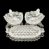 3PC FOSTORIA CUBE GLASS, 2 CAN