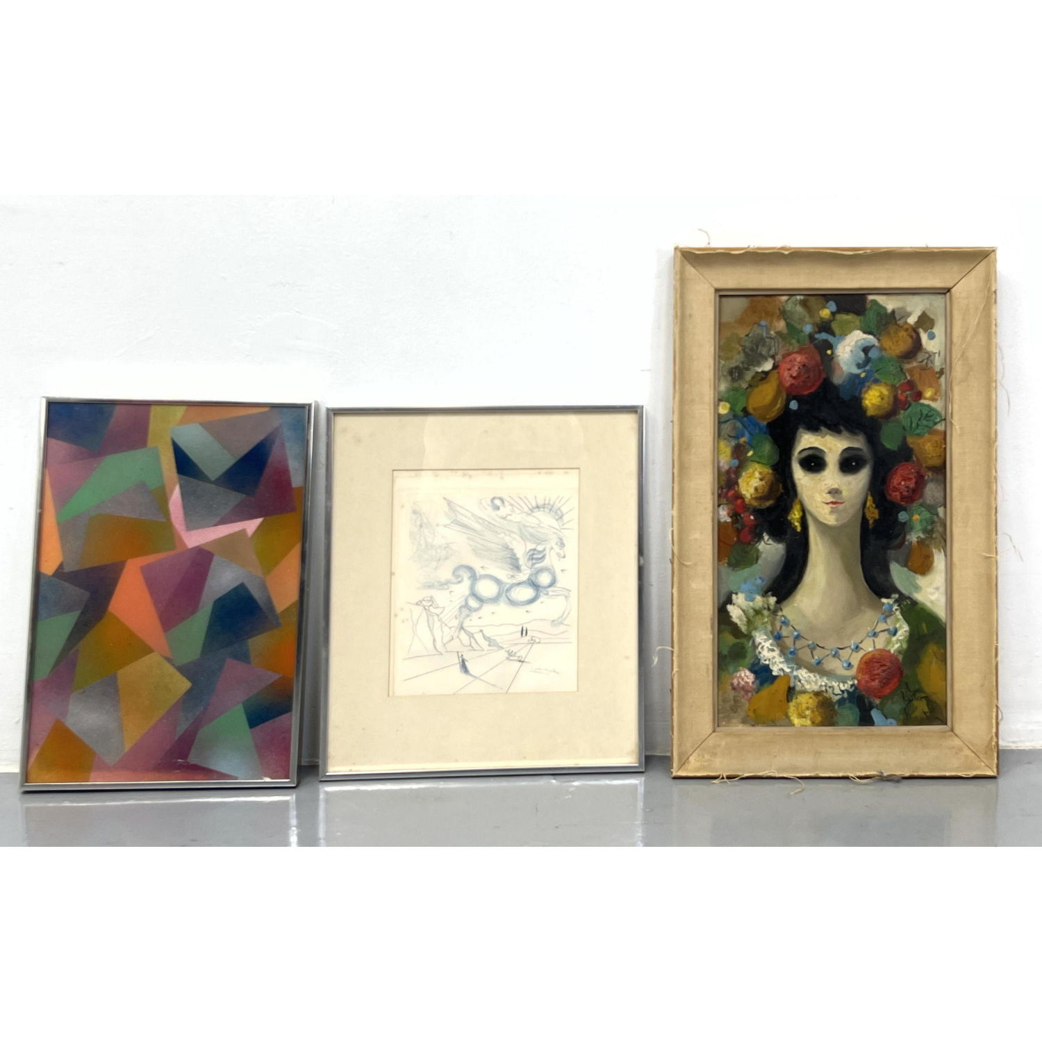 3pc Framed Modernist Art.