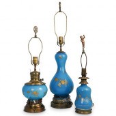 (3PC) FRENCH OPALINE GLASS LAM